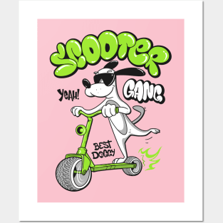 dog riding scooter Posters and Art